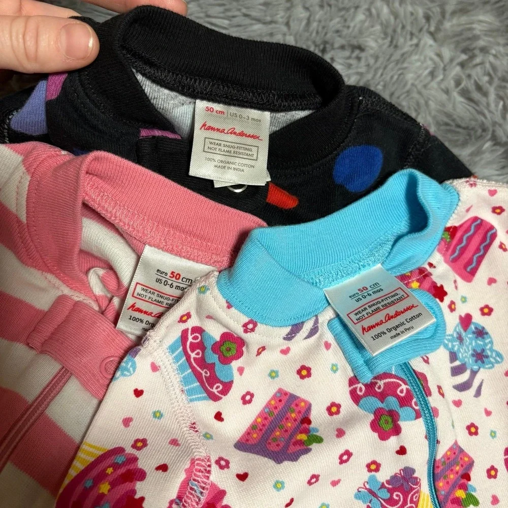 Hanna Andersson Footless Sleeper‎ Bundle Dots Stripes Cake Baby Girl 0-3 Months